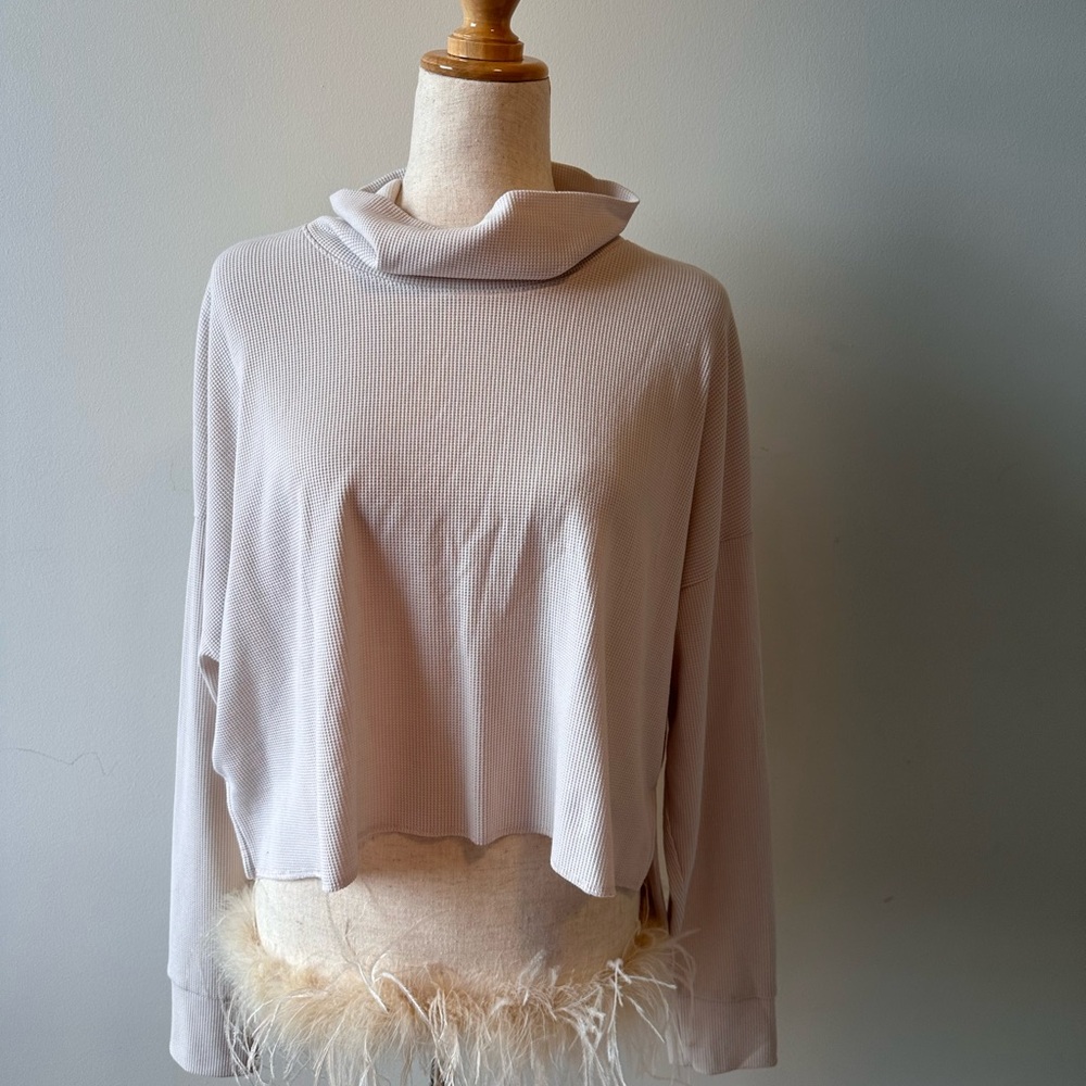 American Eagle Outfitters Cream Cowl Neck Sweater with Feather Trim